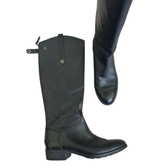 Sam Edelman 7 riding boot soft leather black high shin flat comfort fall boots - Picture 1 of 8